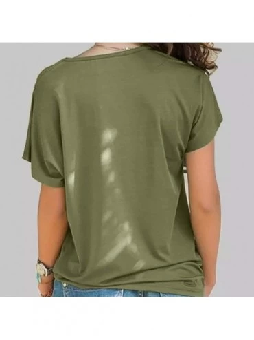 Thermal Underwear Womens Off Shoulder Blouse Tee Cat Print Graphic Shirts Cutout Short Sleeve T-Shirt Casual - Green - CF1942...