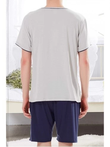Sleep Sets Mens Cotton Pajama Sets Raglan Short Sleeve Top and Bottoms - Blue - CZ18UW5CRDZ $33.30