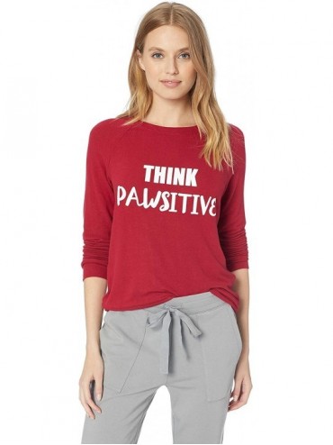 Tops Women's Revival Lounge Crewneck Sweatshirt - Think Pawsitive Red - CT180MXQ58Y $85.14