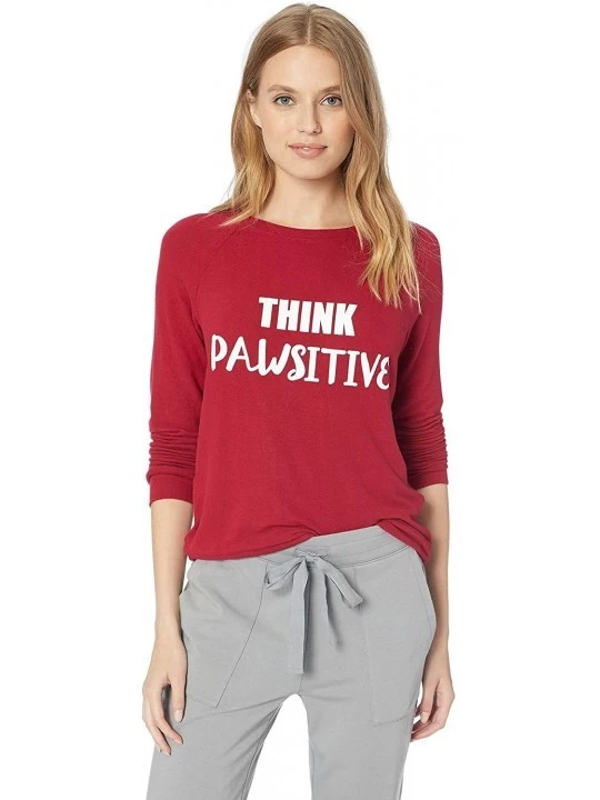 Tops Women's Revival Lounge Crewneck Sweatshirt - Think Pawsitive Red - CT180MXQ58Y $33.11